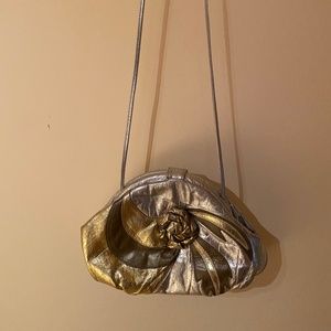 Leather evening shoulder bag gold silver bronze